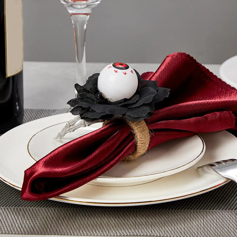 Reusable Napkin Rings Halloween Table Decor Halloween Napkin Rings Set – Pumpkin Eyeball Spider Skull Holders for Holiday