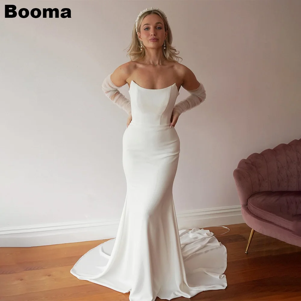 

Booma Ivory Elegant Mermaid Brides Dresses Scoop Neck Sleeveless Simple Long Wedding Dresses Sweep Train Bridals Gowns for Women