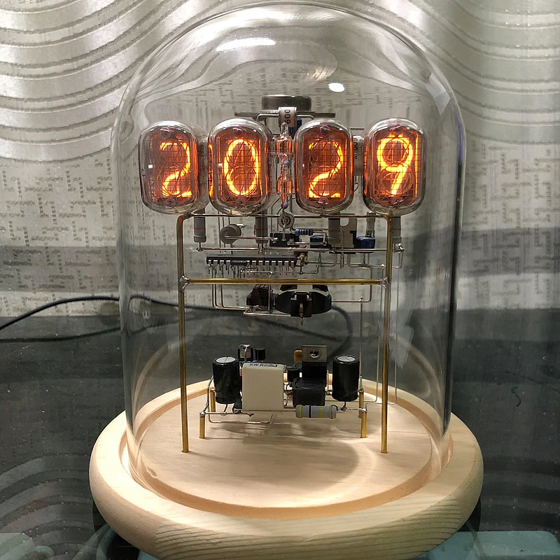 IN-12 Light Emitting Tube Clock Retro Cyberpunk Desktop Ornament with Remote Control with Glass Cover DIY Creative Clock