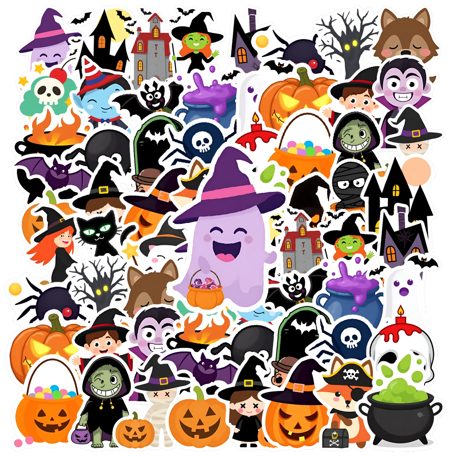 35-50PC Halloween Pumpkin Witch Stickers For Junk Journal Phone Laptop Water Bottle Decoration Sticker Toy Scrapbooking Supplies