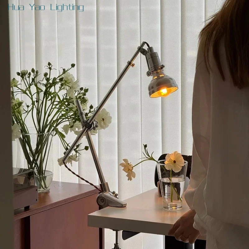 Postmodern Cast Aluminum Retro Clip-Type Industrial Style Multifunction Folding Table Lamp For Study Living Room Bedroom Bedside