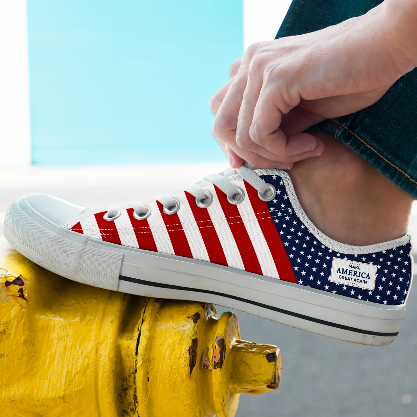 American Flag MAGA Fourth Of July Women Summer Canvas Vulcanized Shoes Casual Flats Plus Size 45/46
