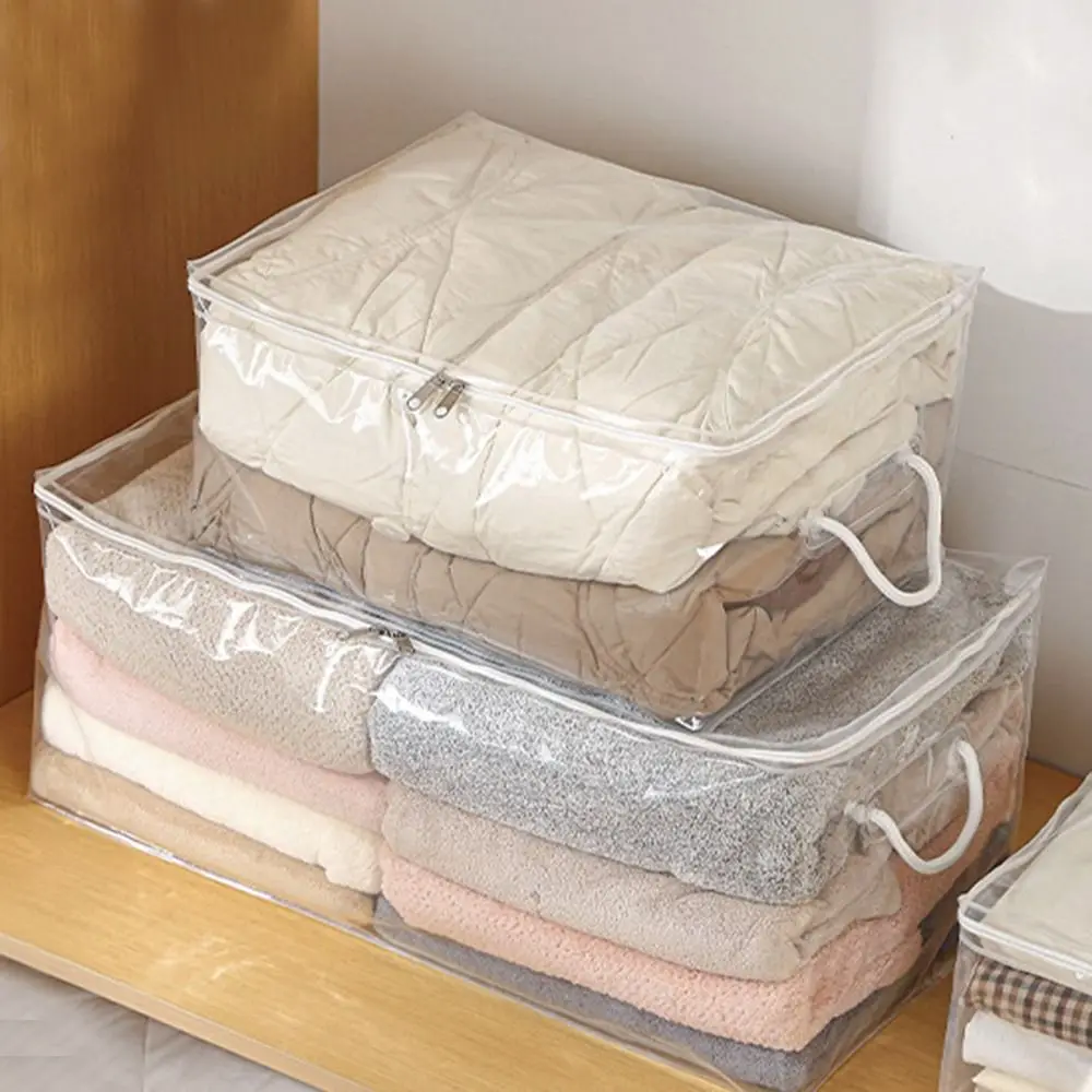 Transparent Quilt Storage Bag Large Capacity Waterproof Clothes Storage Organiser with Handle Dustproof Clothes Storage Bag