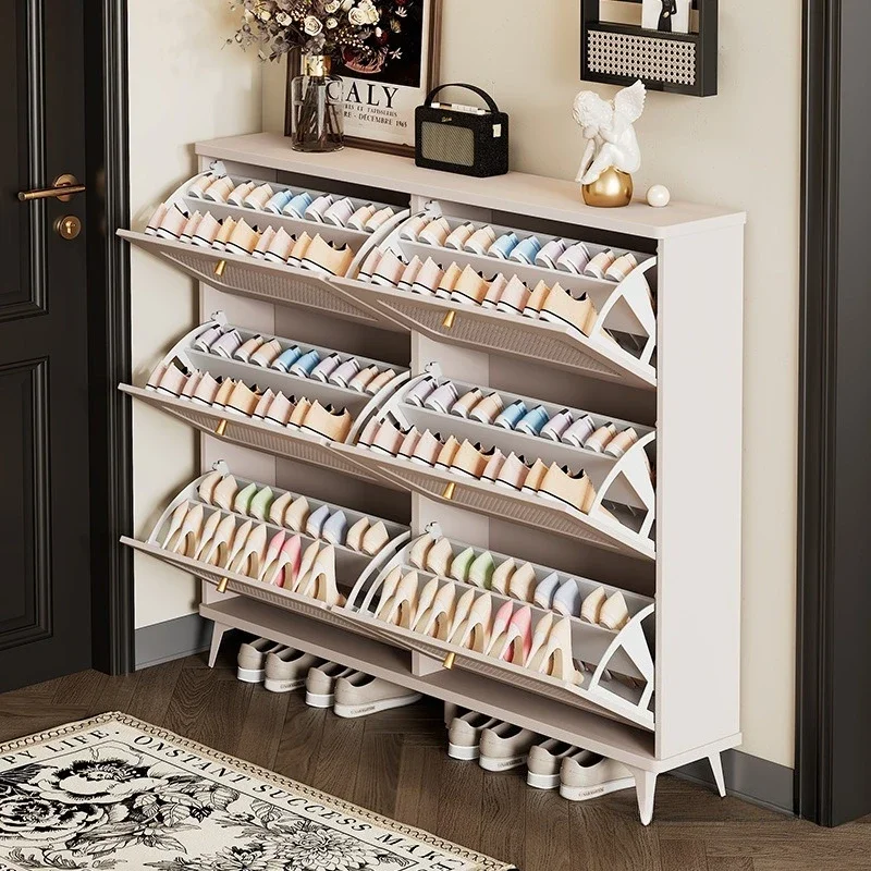 نسج الروطان، خزانة مدخل منزلية، رف أحذية دلو بسيط ورقيق للغاية، خزانة تخزين #3