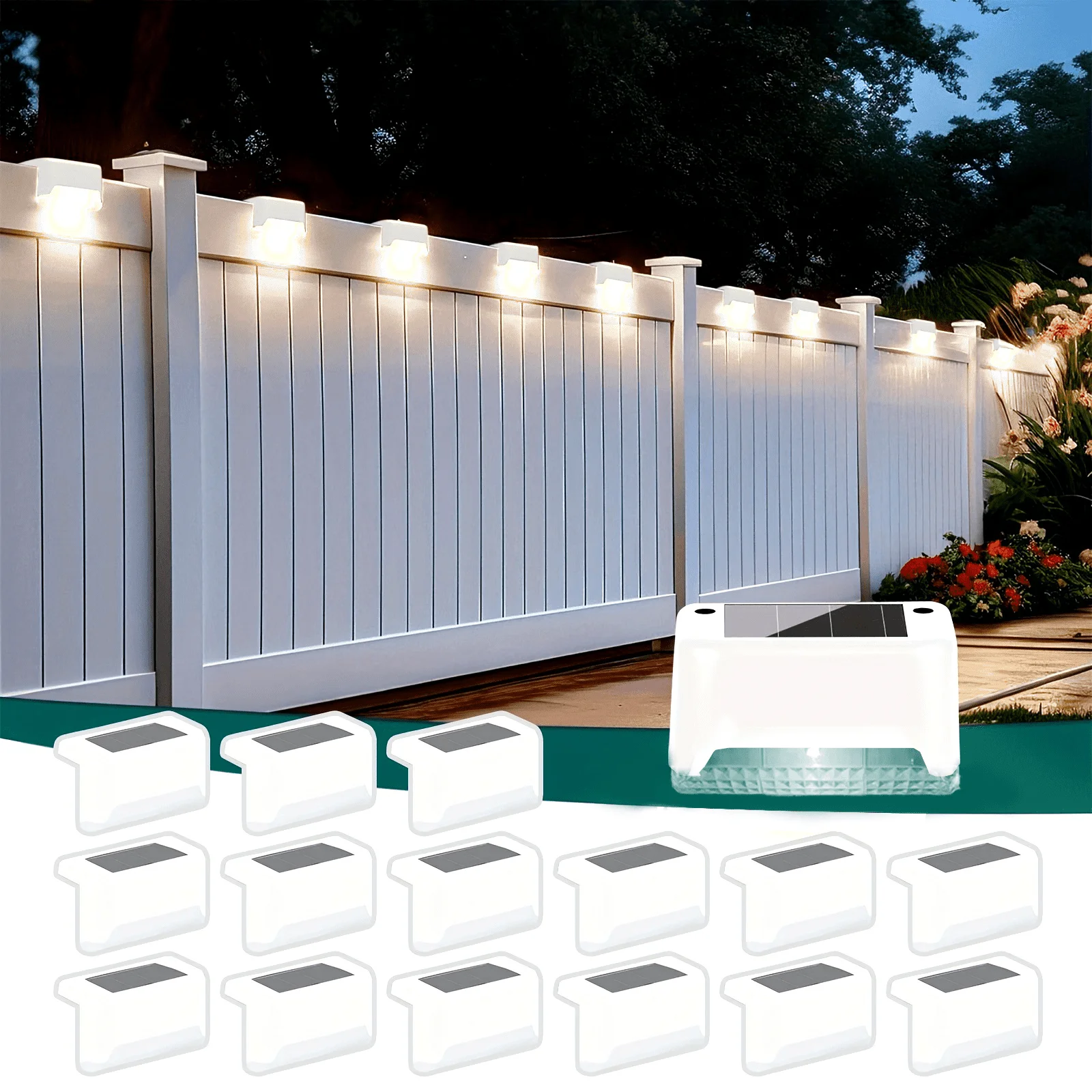 

16/32pc Solar Outdoor Stair Light IP66 Grade LED Stair Light Solar Fence Light Suitable For Courtyards, Terraces, Steps, Walkways, Lawns, And Christmas Or Winter Outdoor Decorations. Enhances Nighttime Safety And Ambiance.Battery Capacity: 700MA