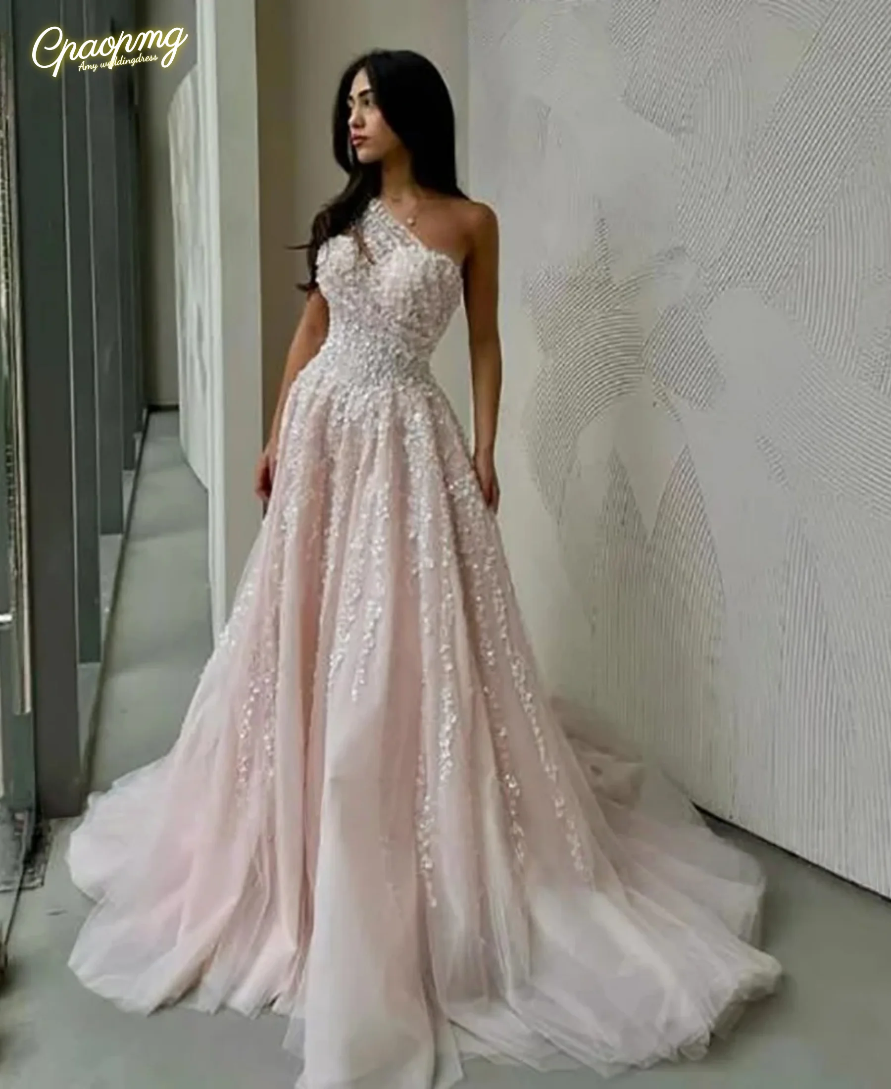 

Customized Slit Tulle Evening DressShiny Pleats Floor Length Mermaid Prom Dresses Pleats Illsion Party Gown