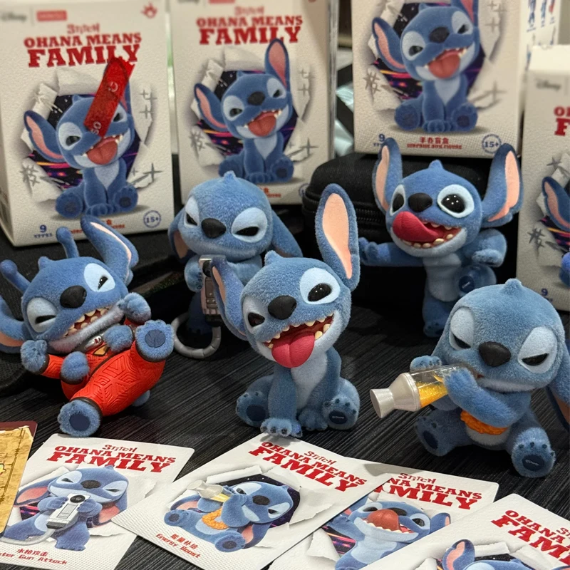 Stitch Ohana signifie série familiale boîte aveugle poupée à la mode Figure d'anime boîte surprise ornement mignon cadeaux de noël Collection mystère jouets
