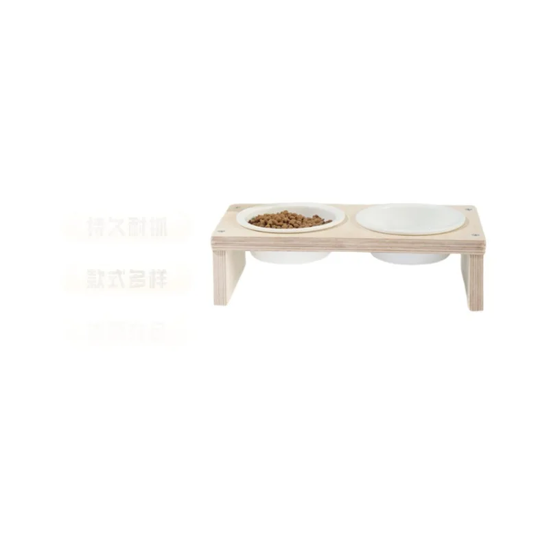 

Pet cat bowl ceramic high + double bowl water and food integrated bowl anti-knock cat feeding rack