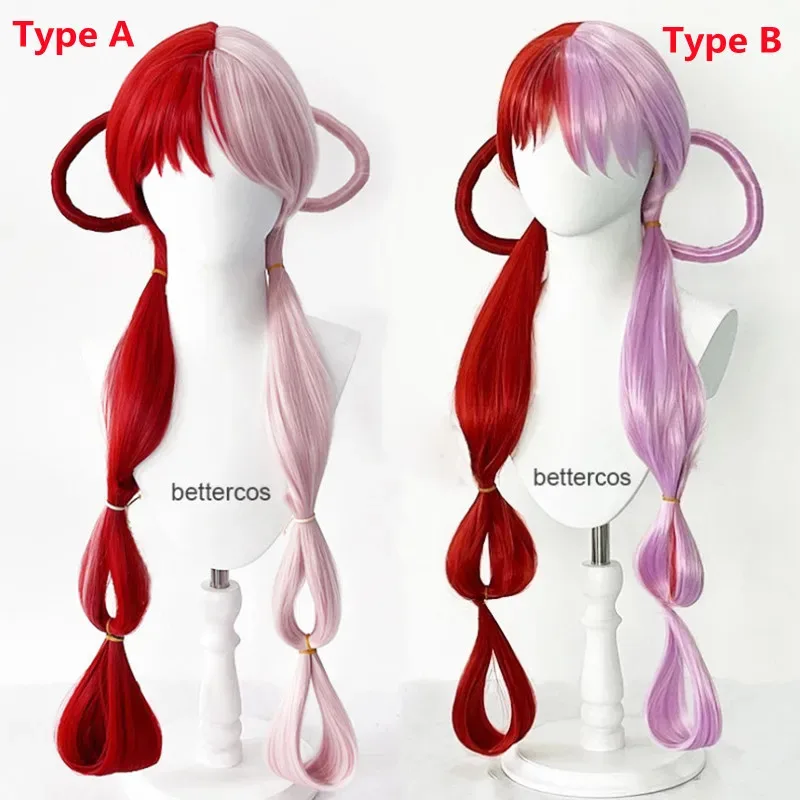 2025-11 Anime One Piece Uta Rot Rosa Hitzebeständiges Haar Halloween Kopfhörer Requisiten Frau Mädchen Cosplay + Perücke C