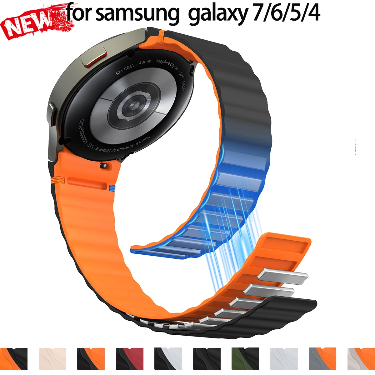 Zweifarbiges Magnetband für Samsung Galaxy Watch 7/FE/5 Pro/6/4 Classic 44 mm 40 mm Silikon-Schlaufenarmband-Armbandzubehör