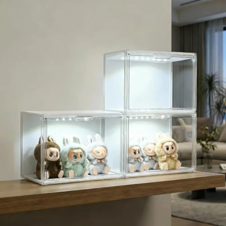 

Acrylic Display Case Light Dustproof Stackable Showcase for Collectibles Figures Shoes Toys and Jewelry - Plastic Storage Bins