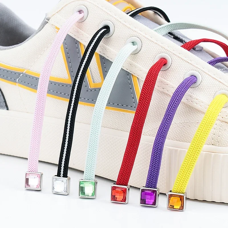 1 Pair Lazy Shoes Lace for Sneakers No Tie Shoelaces Elastic Quick Put on And Take Off Safety Flat Shoe Laces Diamond Metal Lock