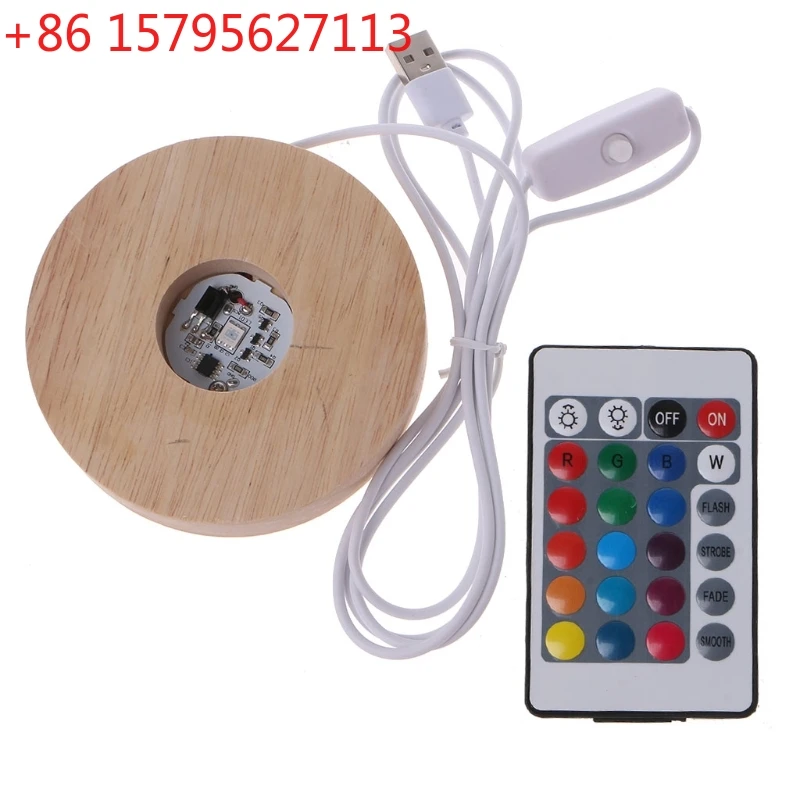 

DIY Round LED Base Vase Light With Remote Control Resin Display Wood Lighted Base Stand 12 Colors RGB Adjustable Light
