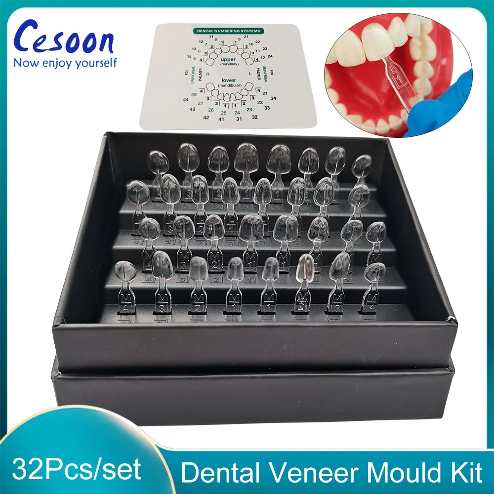 

32Pcs Dental Veneer Mould Kit Direct Composite Veneers System Light Cure Autoclave Anterior Teeth Mould Teeth Whitening Tools