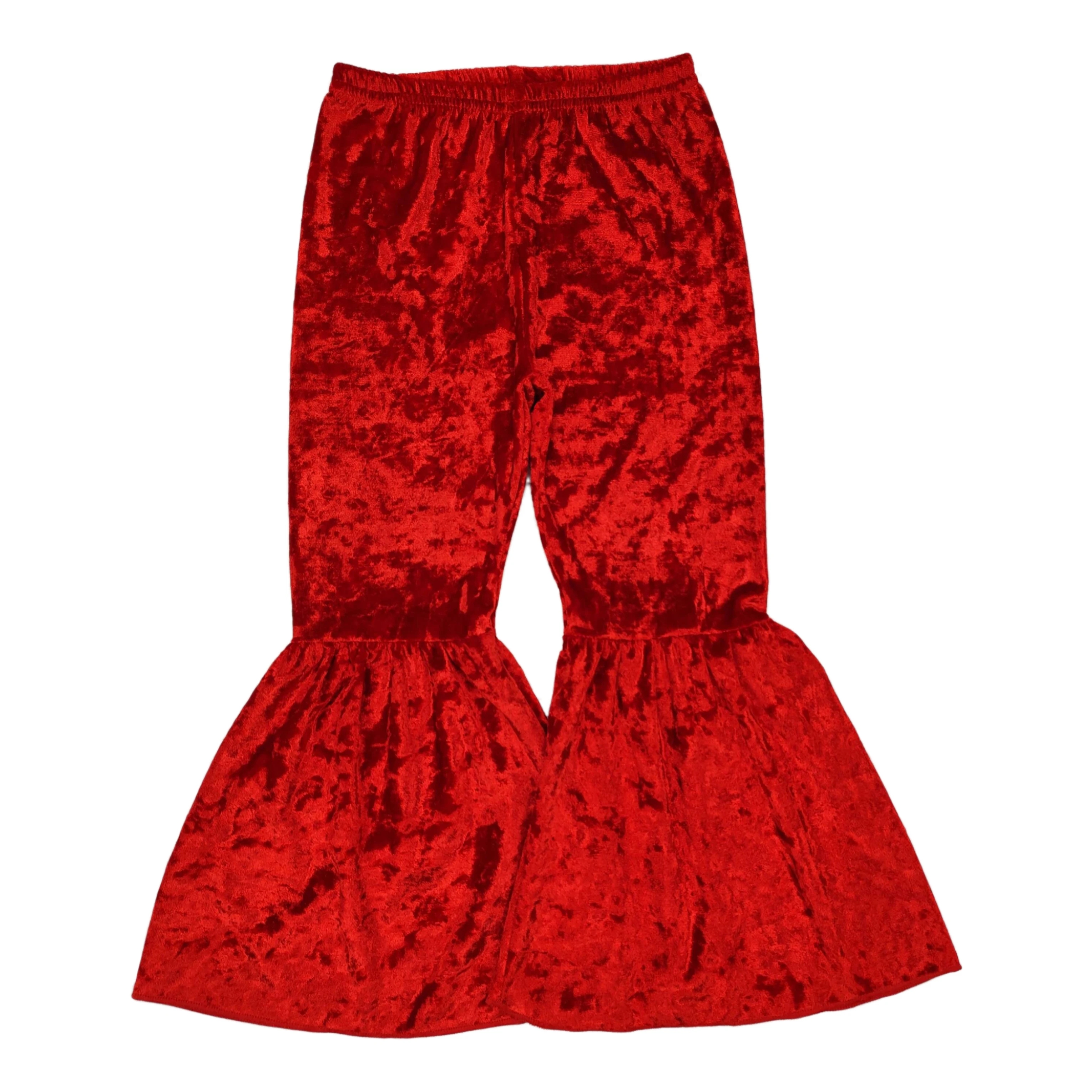 Wholesale Children Toddler Baby Girls Fall Winter Velvet Red Bell Bottom Kids Boutique Flared Pants Fashionable Soft Clothing