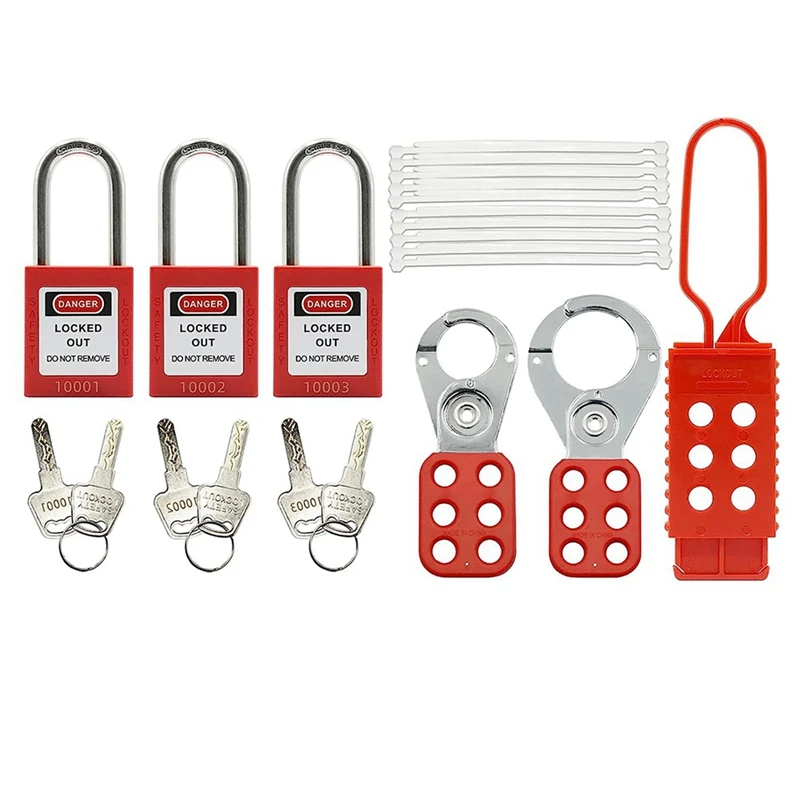 

AFBC 2Set Lockout Tagout Kit -Lockout Tagout Tag, Nylon Tie, Nylon Storage Bag, Redsafety Padlock, (Red Kit)