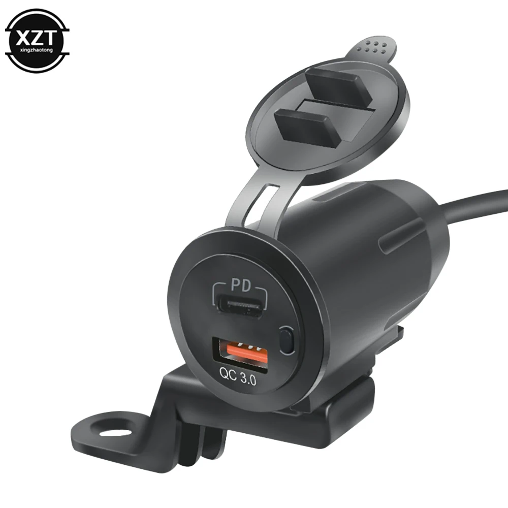 Impermeável Motocicleta Guiador Carregador USB, Carga Rápida, Mount Socket, Acessórios Modificados, Dual Type C, PD, QC3.0