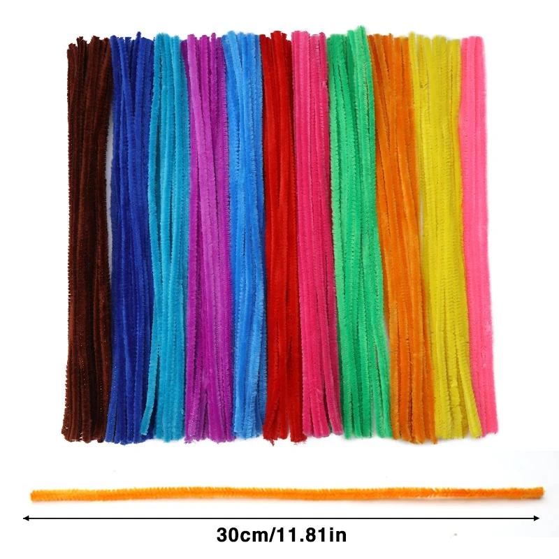 100PCS Colorful Chenille Stem Twisted Rod Wool Root Fluffy Bar Iron Wire DIY Handcraft Twisting Decorations Pipe Cleaners Plush