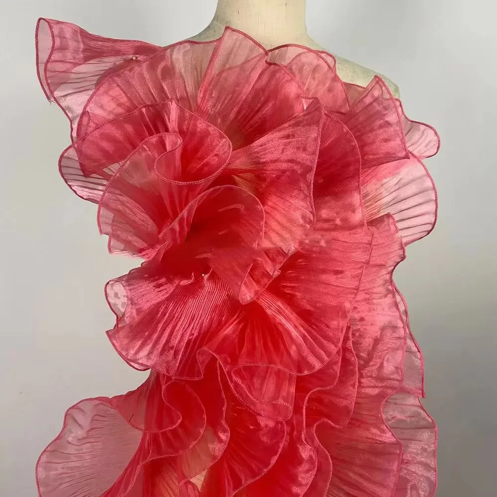 Glossy Organza Lace Trim Fabric 13cm Wide 3D Pleated Ruffles Material Designer Fabric Material Party Decoration