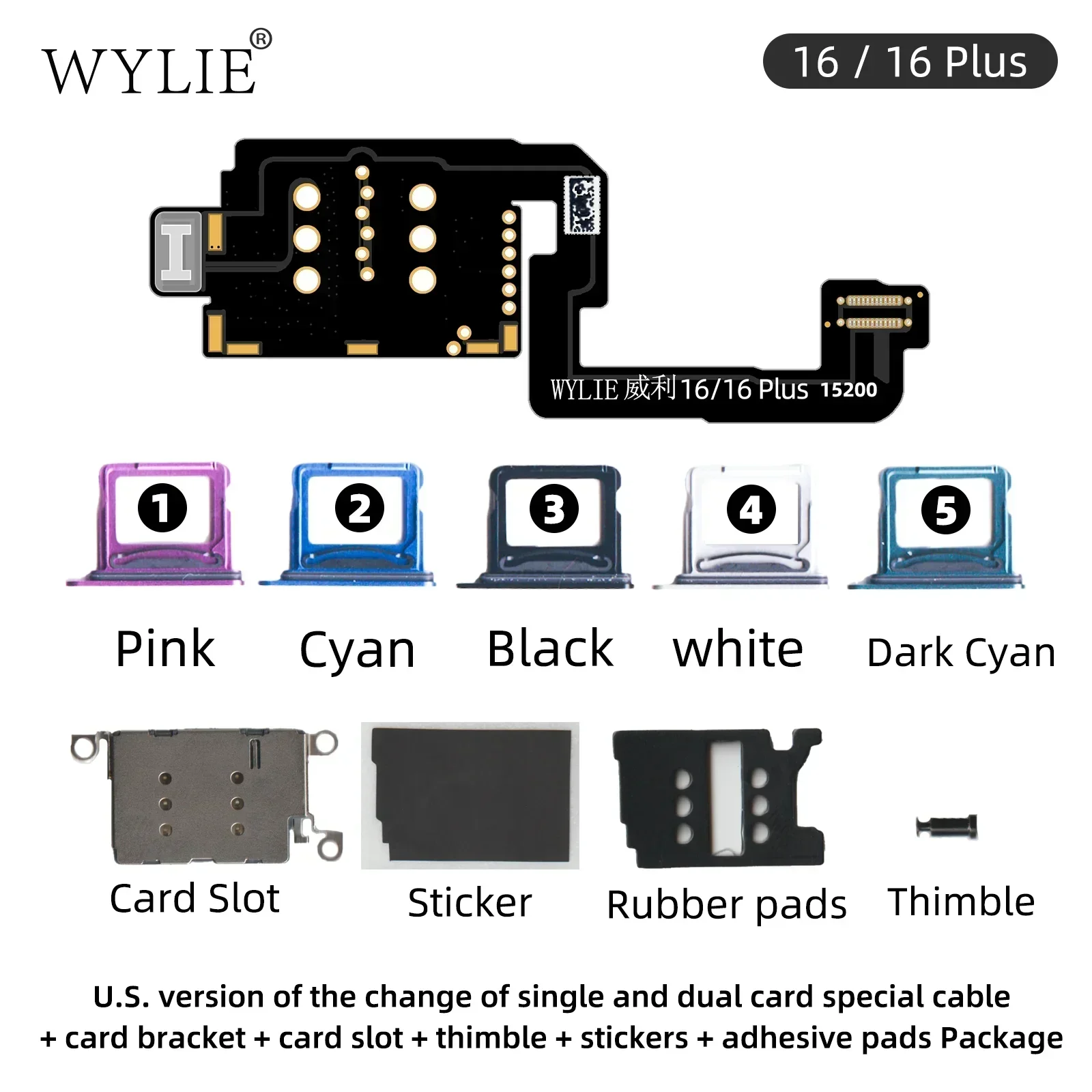 WYLIE Dual Card Flex Ca‮lb‬e for iPhone 16 Plus Pro Max US Version Built-in Dual Card Ribbon Cable Layering Card Sticker Tools