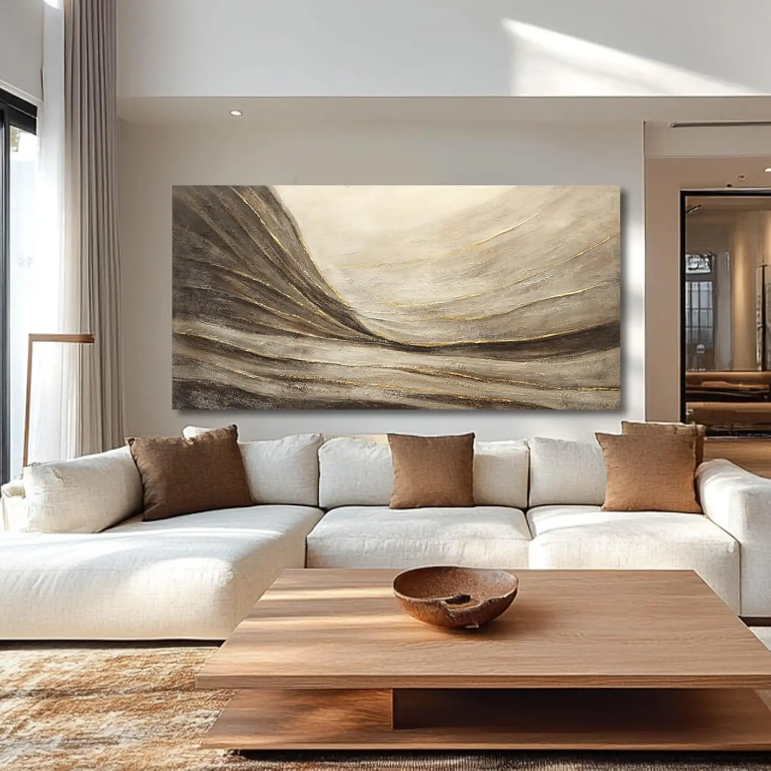 Abstract Brown Gold Canvas Wall Art Living Room 29x58 Inch