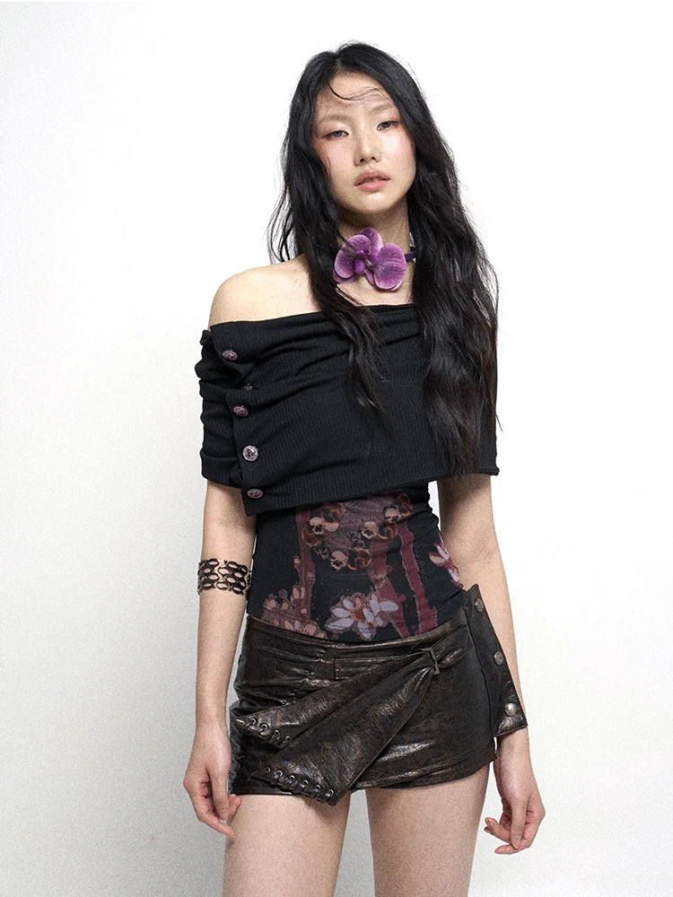 

Съемный вязаный укороченный топ с принтом Ter Ne, женский милый хлопковый укороченный топ с цветочной вышивкой, повседневный летний топ