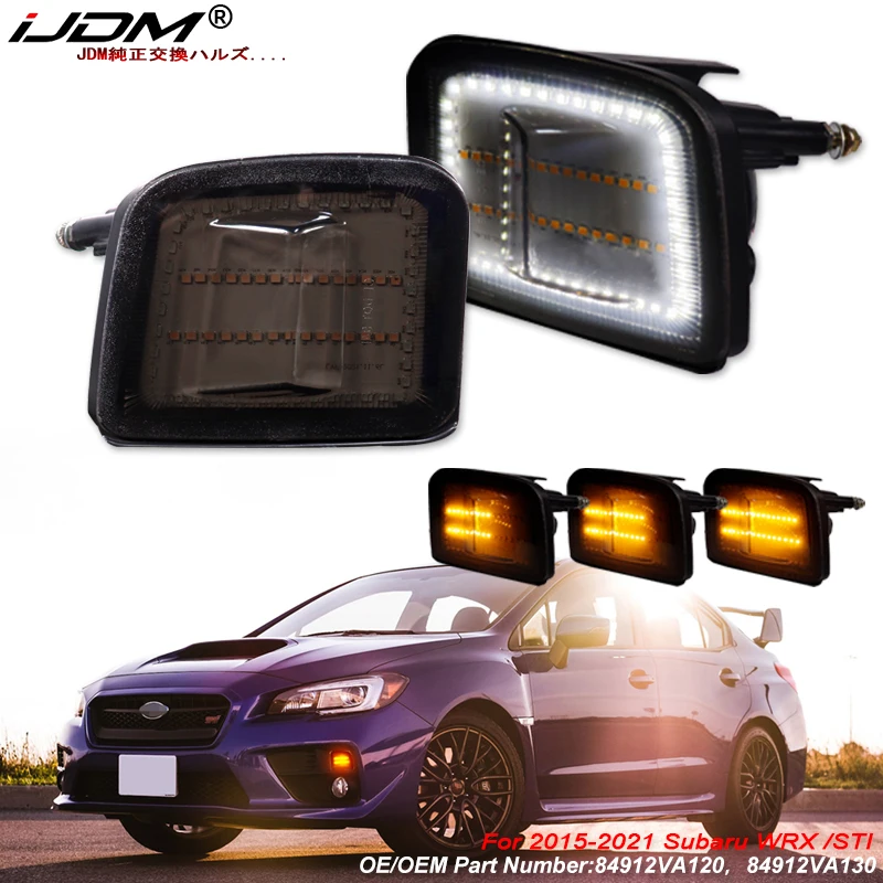 

Передние указатели поворота iJDM в стиле JDM, динамические янтарные указатели поворота для Subaru WRX/STi 2015-2021 годов, ксеноновые белые светодиоды в качестве дневных ходовых огней