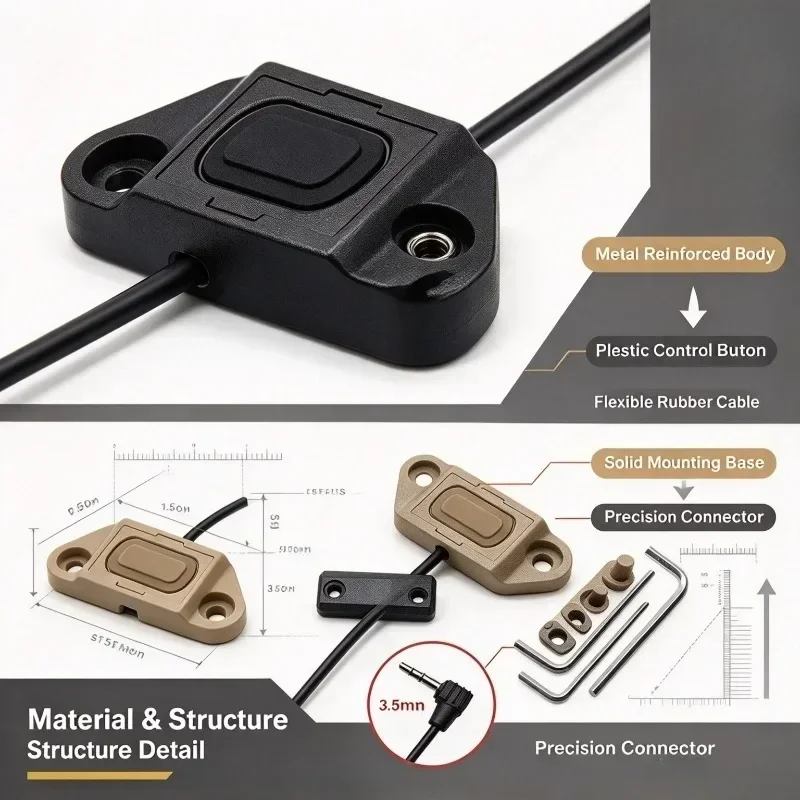Metal Remote Switch Cable with 2.5 & 3.5mm Plug, Control Wire for PEQ DBAL Laser and M600 Flashlight, Toy Model Part