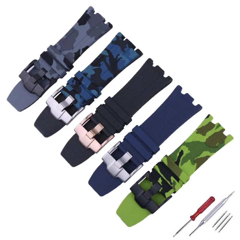 Men's rubber watch band 28mm compatible for AP camouflage Royal Oak Offshore 26400 belt buckle Women silicone wristband bracelet