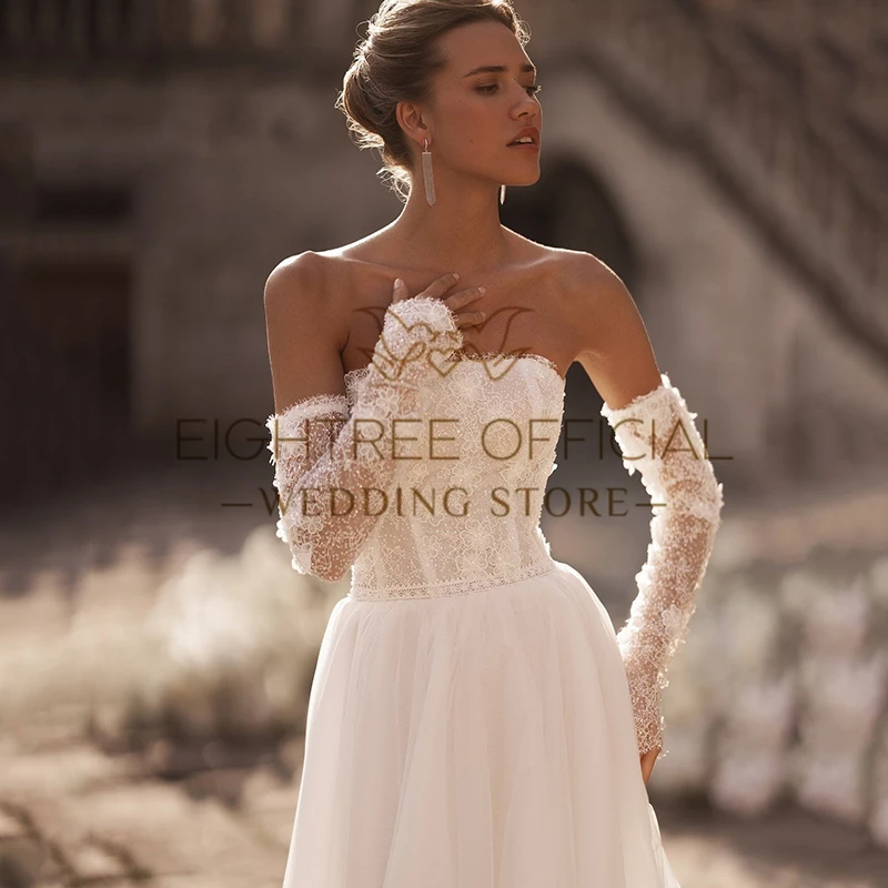 Eightree 2024 White A-Line Wedding Dresses Strapless Appliques Wedding Gown Boho Beach Bridal Ball Prom Dress bestidos de novia