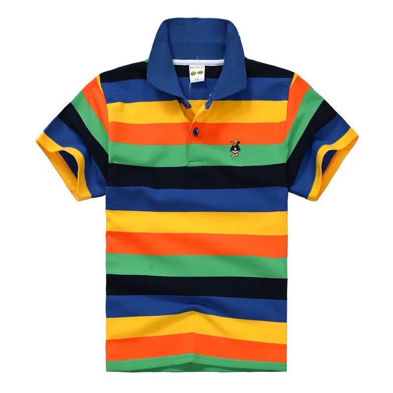 High Quality Children Lapel Striped Cotton T-Shirt Boy Polo Shirt Short Kids Seeve Shirt 3-14 Years Old