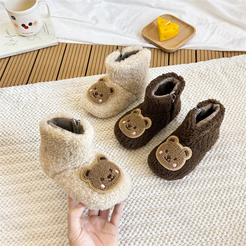

Children Cute Snow Boots Girl's Ankle Boots Winter New Warm Furry Side Zipper Non-slip Kids Fashion Outdoor Boys Cotton Boots