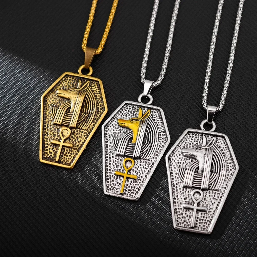 Anubis Life Signature Men's Retro Necklace Dog's Head Anka Cross Hip Hop Pendant Neck Chain Retro Cross Men's Pendant Jewelry