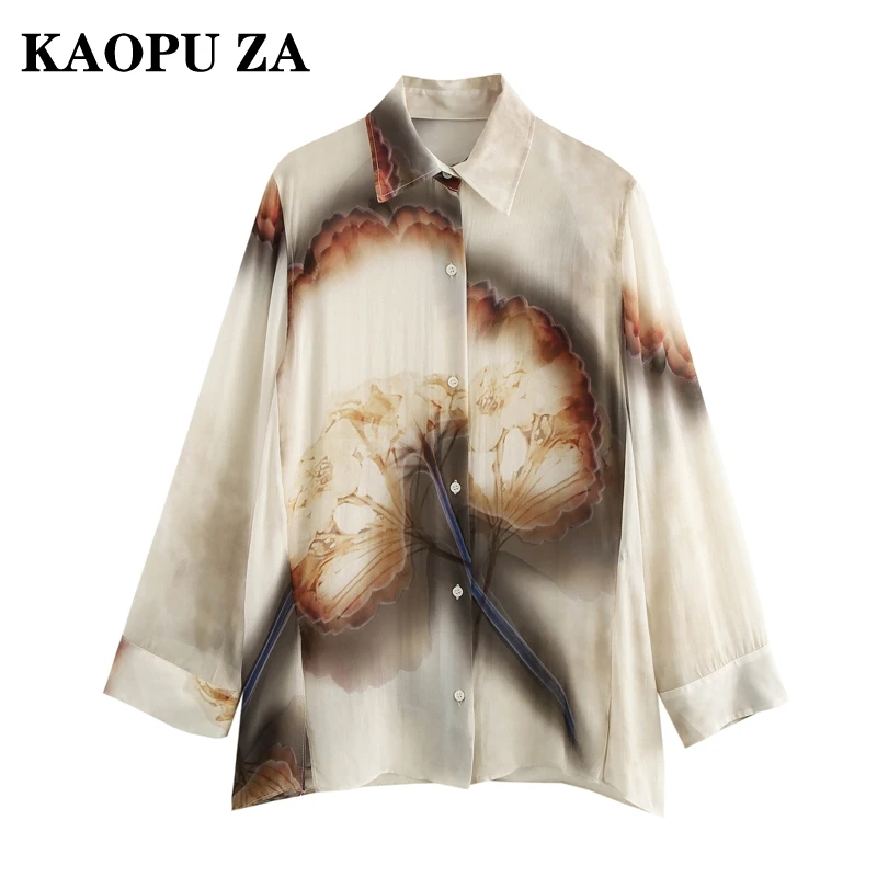 

KAOPU ZA 2024 Autumn Woman's Casual Turn-down Collar Long Sleeve Shirt Coat Female Vintage Single-breasted Ruffles Jacket Top