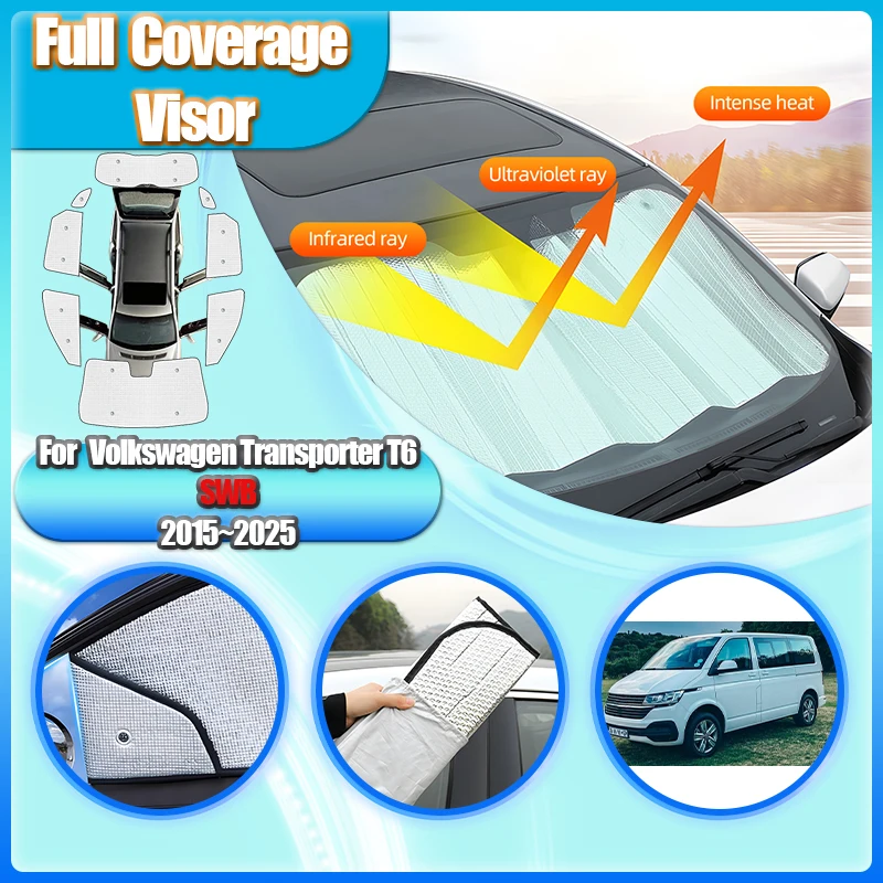 

Для Volkswagen VW Transporter Caravelle Multivan Doubleback T6 SWB 2015 ~ 2025 Теплозащитные солнцезащитные козырьки для окон Автомобильные аксессуары