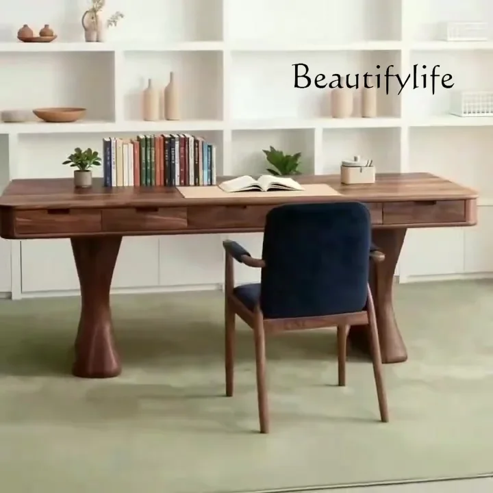 N49 Minimalist light luxury household desk solid wood table and chair book table Italian high-end solid wood kung fu tea table