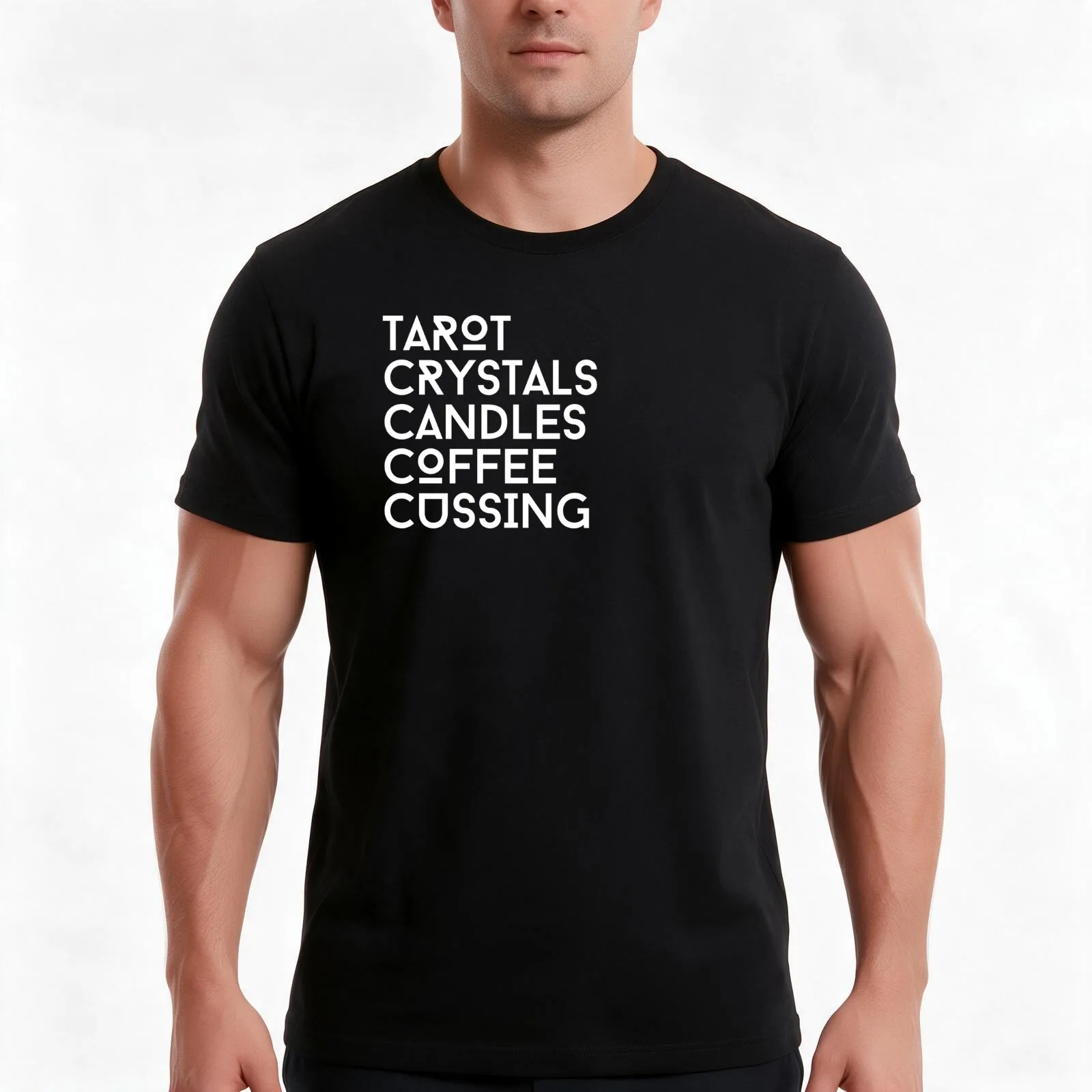 Tarot, Crystals, Candles, Coffee, Cussing T-Shirt, Summer Casual Cotton Tee, Oversized Streetwear Tops, Vintage Graphic Print