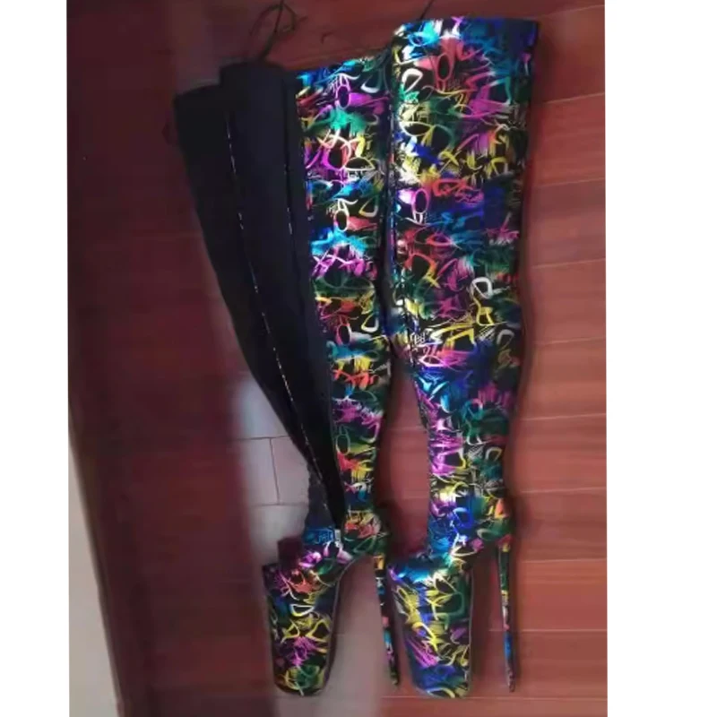 Graffiti Print Extreme Platform Over The Knee Boots Woman Winter 2026 Super High Heel Nightclub Party Long Boots 30Cm Heels