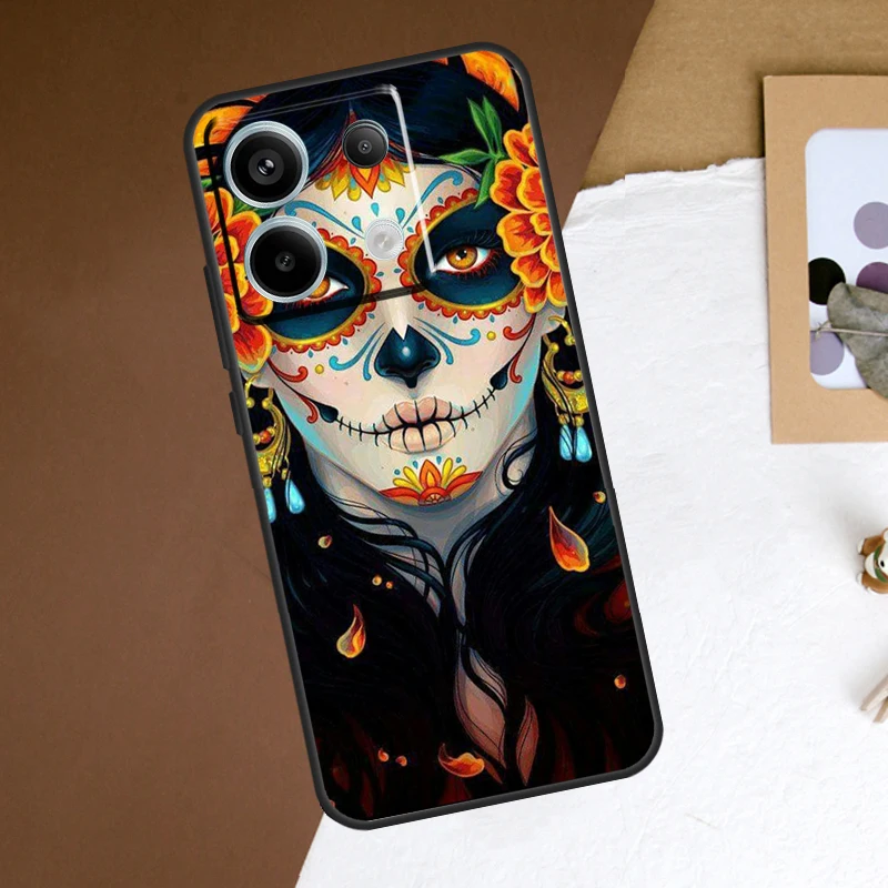 Catrina Beautiful Rose Girl Skull Case For Redmi Note 11 12 13 Pro Plus 9 10 10S 11S 12S Redmi 12 9C 10C 12C 13C Back Cover image 2