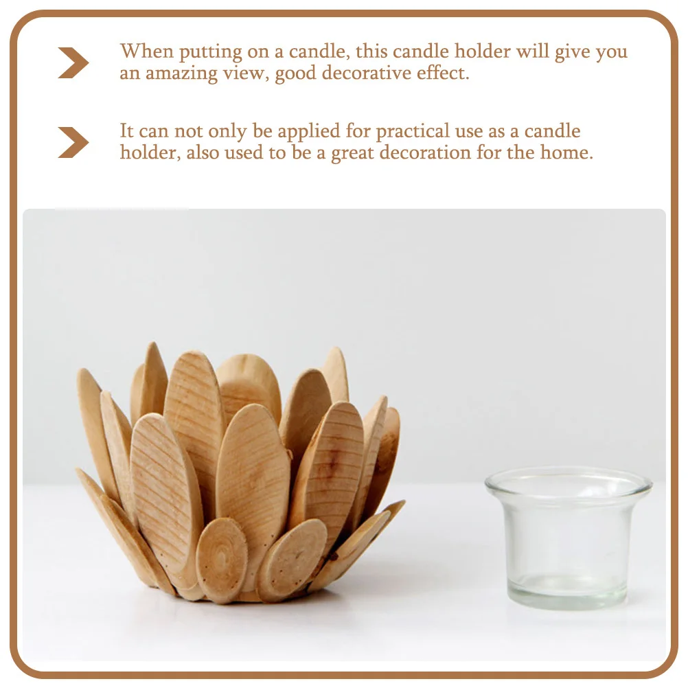

Wooden Flower Petal Shaped Cup Tea Light Holder Decorative Candlestick for Christmas Birthday Wedding Rustic
