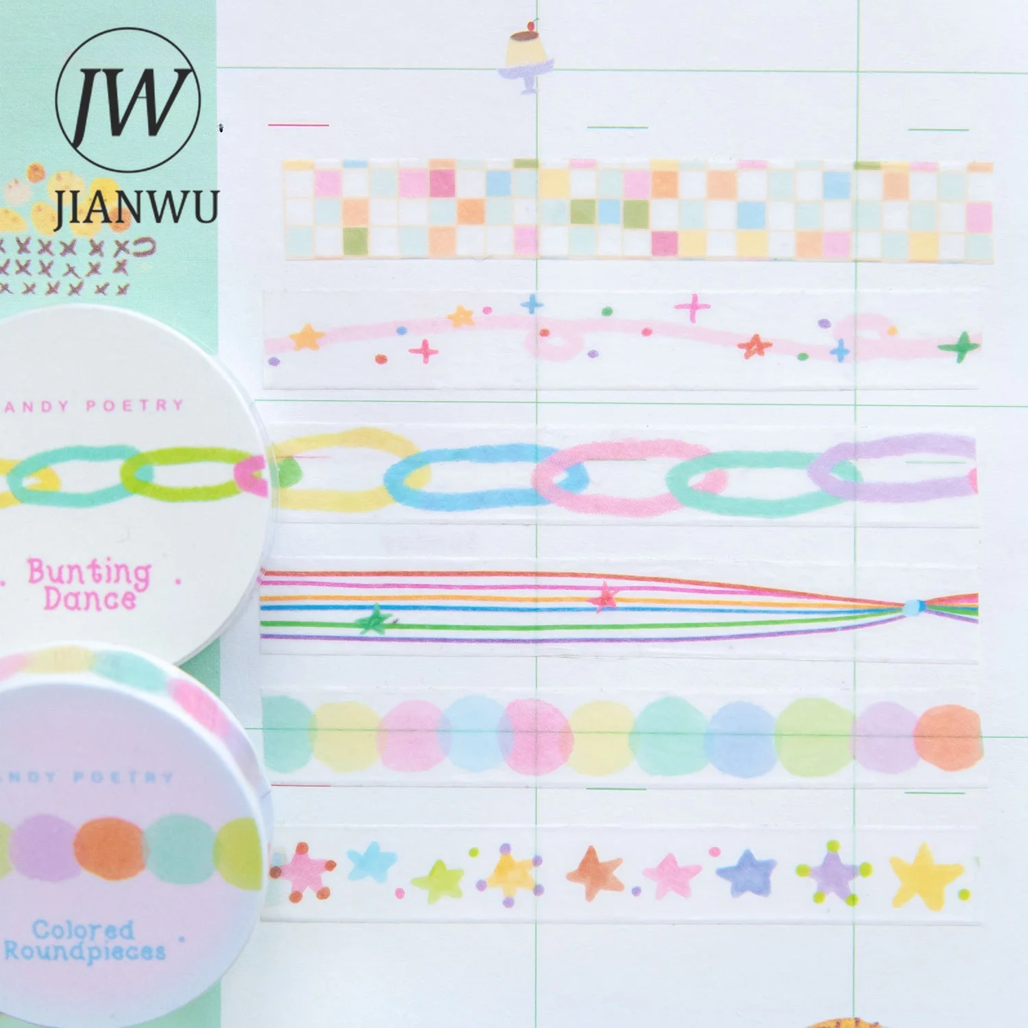 JIANWU 10mm*200cm Colorful Dots Star Line Landscape Material Collage Scrapbooking Washi Tape Creative DIY Journal Stationery - view 3