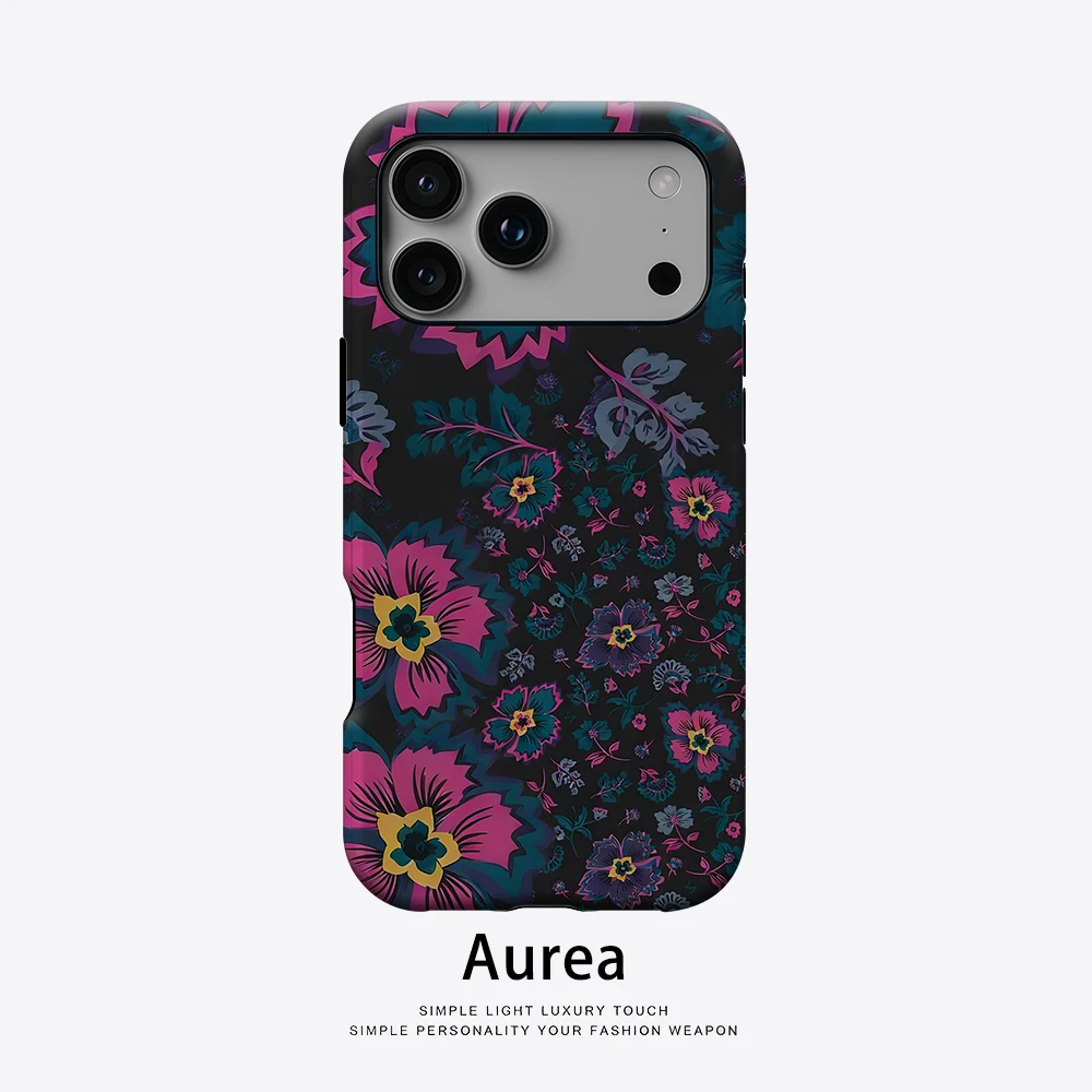 Aurea Case Matte Bumper für MagSafe Hülle für iPhone 18 17 16 15 14 Plus 13 Pro Max Stoßfeste Harte PC Dunkle Retro Blumen-Abdeckung