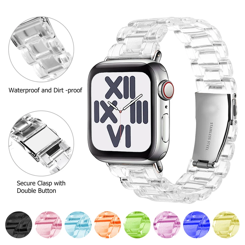 Transparent Resin strap for apple watch band 42mm 40mm correa 44mm 38mm Smart Wrist link bracelet iwatch series 8 7 6 5 4 SE 9