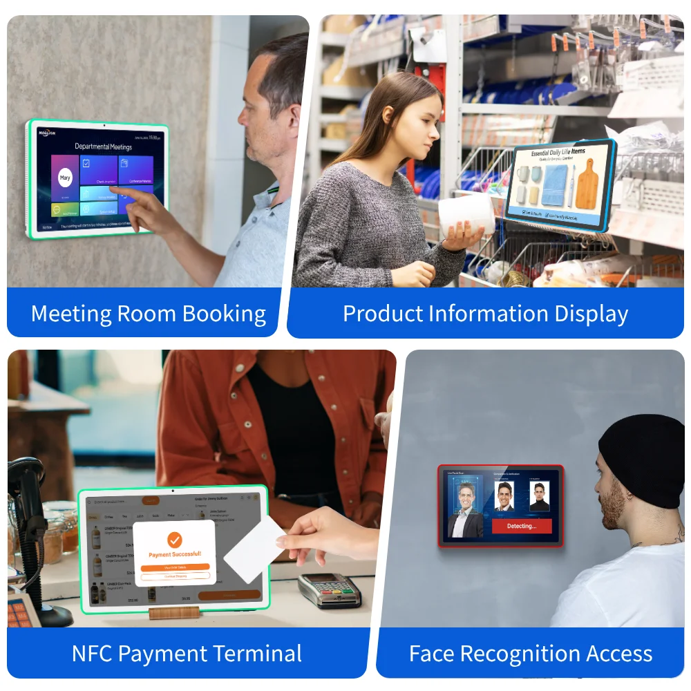 New Wall Mount Tablet POE Capacitive Touch Android 14 4GB RAM 32GB ROM RGB LED WiFi 6 Meeting Room Booking Check
