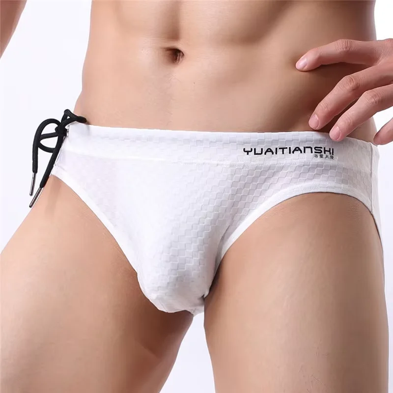 Swimming Briefs for Men Low Rise Bikini Lace-Up Swimsuit Jacquard Quick Drying Summer Beach Board Shorts Hot Spring Bathing Suit