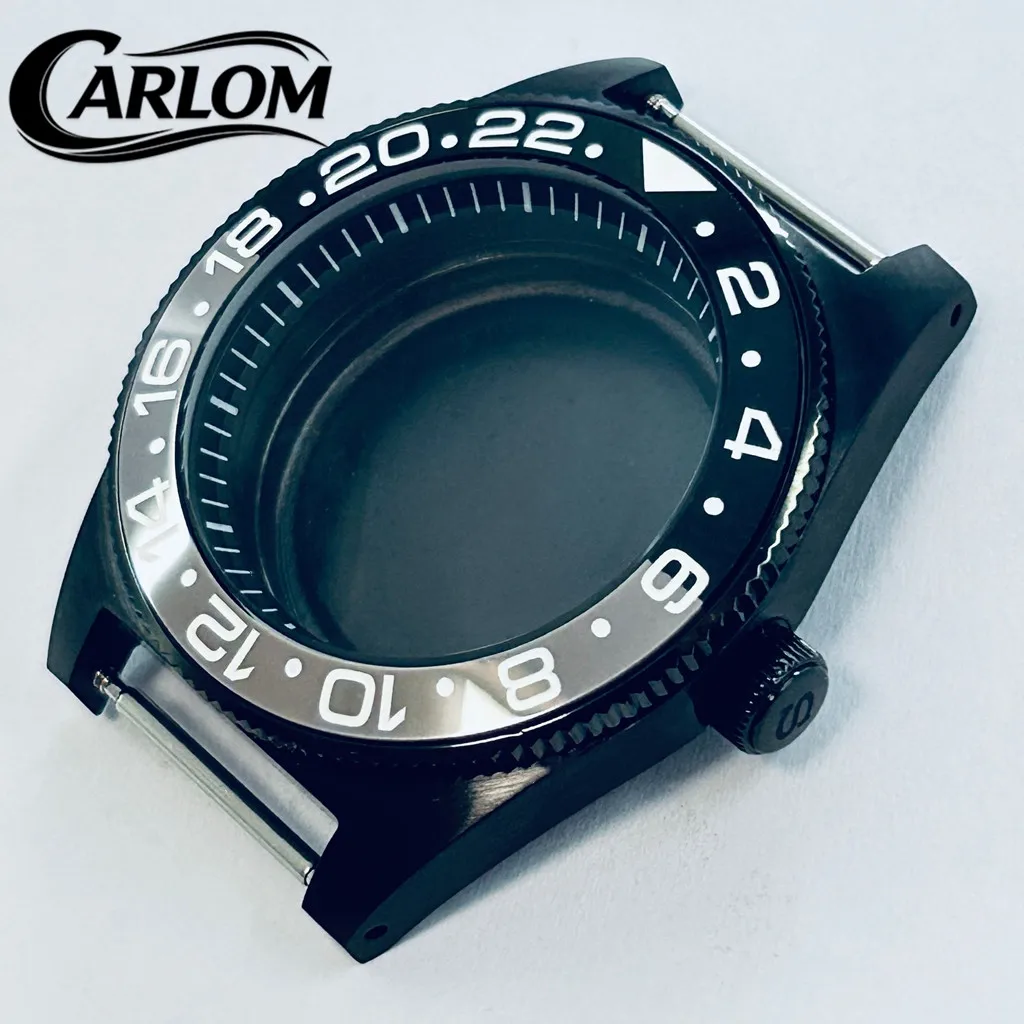40mm NH Watch Case For NH34 NH35 NH36 NH38 NH39 NH70 NH72 Movement S Crown SKX Black PVD Ceramic Aluminum Bezel Watch Parts