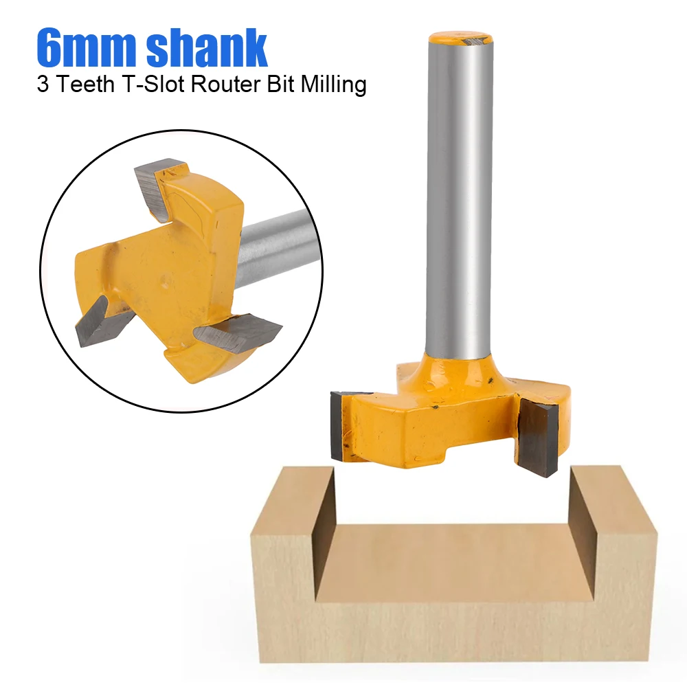

Cutting Handle Straight Edge Slotting Milling Cutter 3 Teeth T-Slot Router Bit Milling For Wood Woodwork 6mm shank