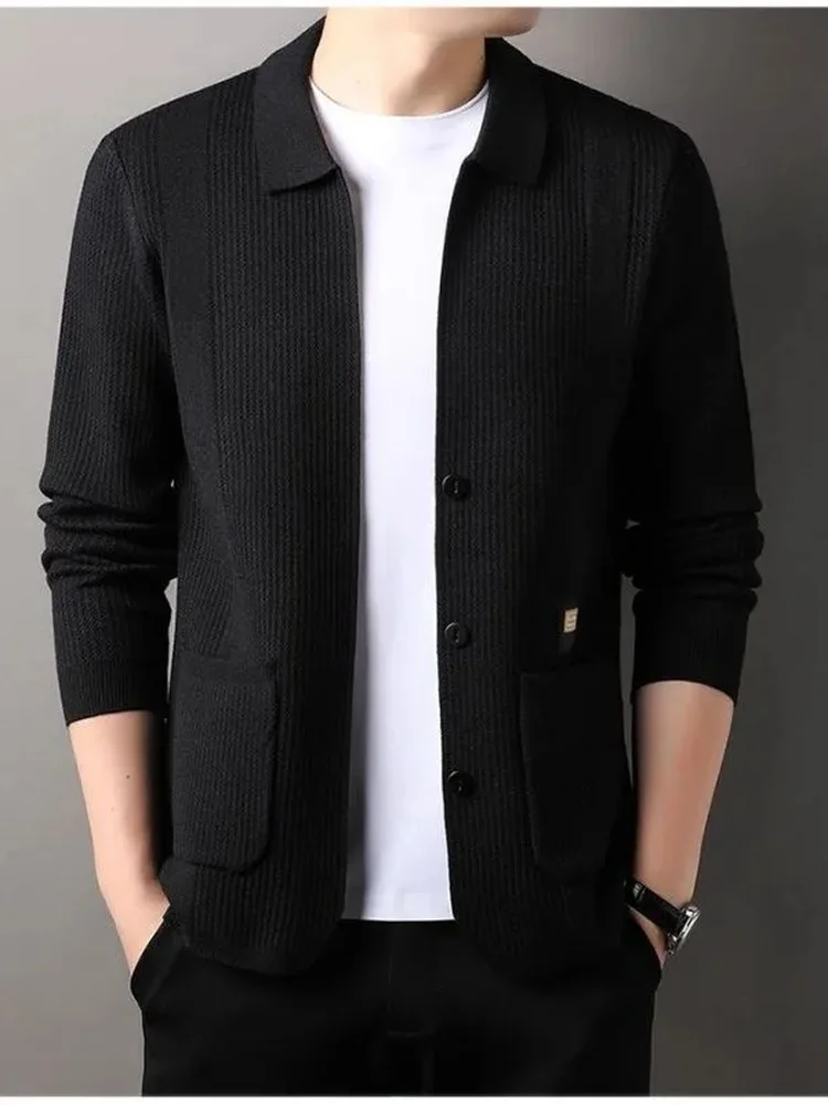 

Осенне-зимний мужской кардиган-пальто с отложным воротником, модный вязаный повседневный топ для прогулок и бизнеса