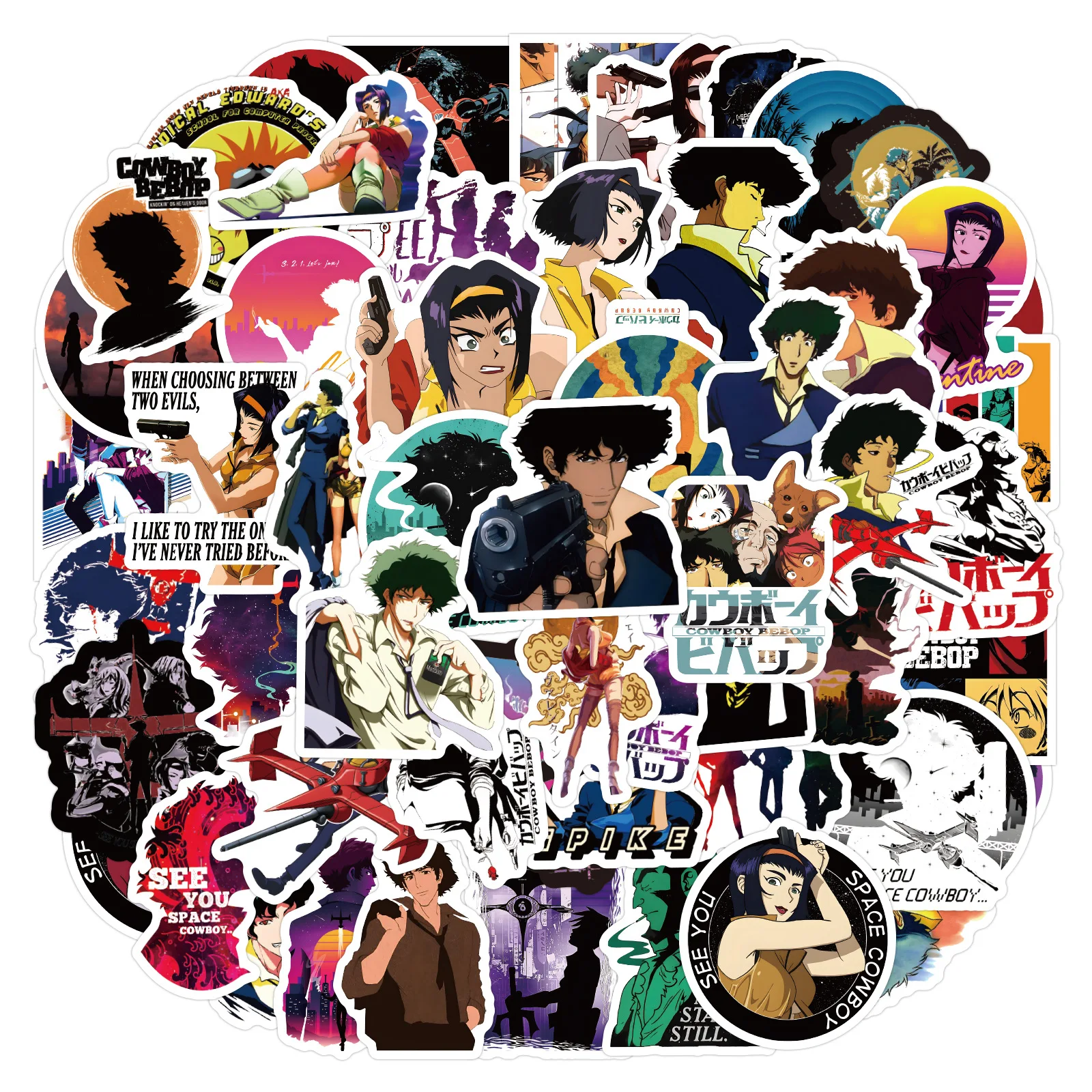 60pcs Cowboy Bebop Cartoon Graffiti Stickers Suitcase Guitar Notebook Decorative Waterproof Stickers
