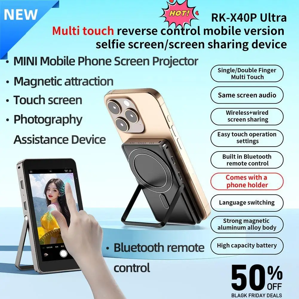 

MINI Mobile Phone Screen Projector Magnetic Alloy Phone Holder Touch Screen Bluetooth Remote Control Photography Auxiliary Tool
